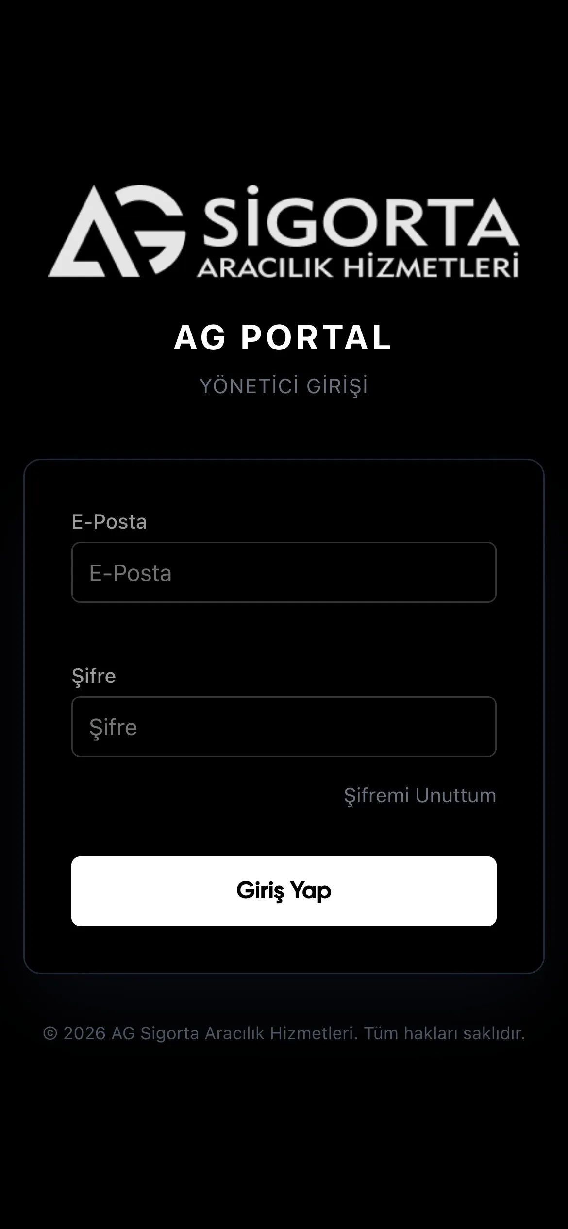 AG Portal mobil uygulama ekranı