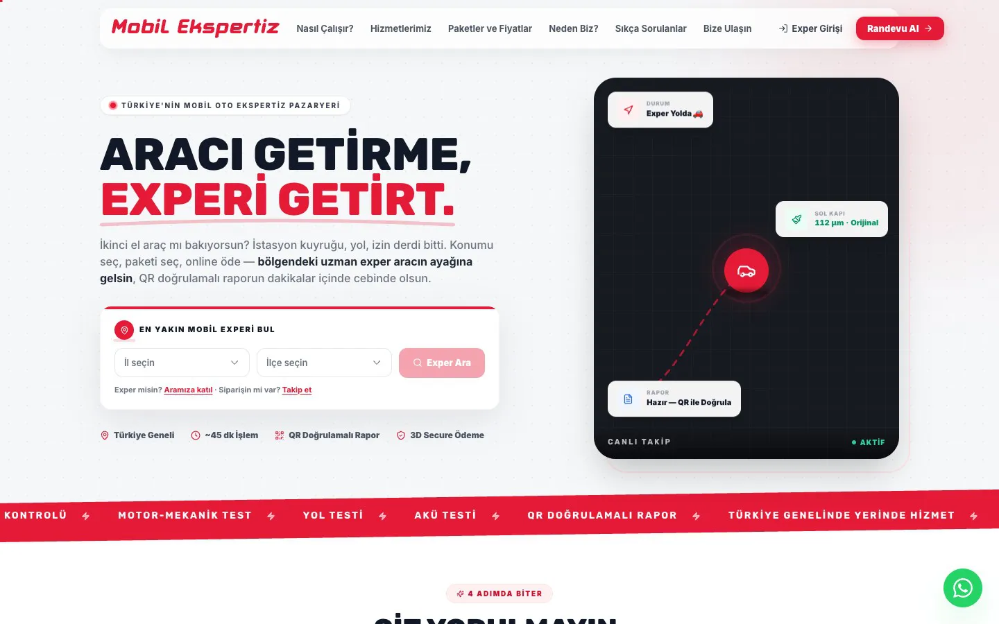 Mobil Ekspertiz ana sayfası
