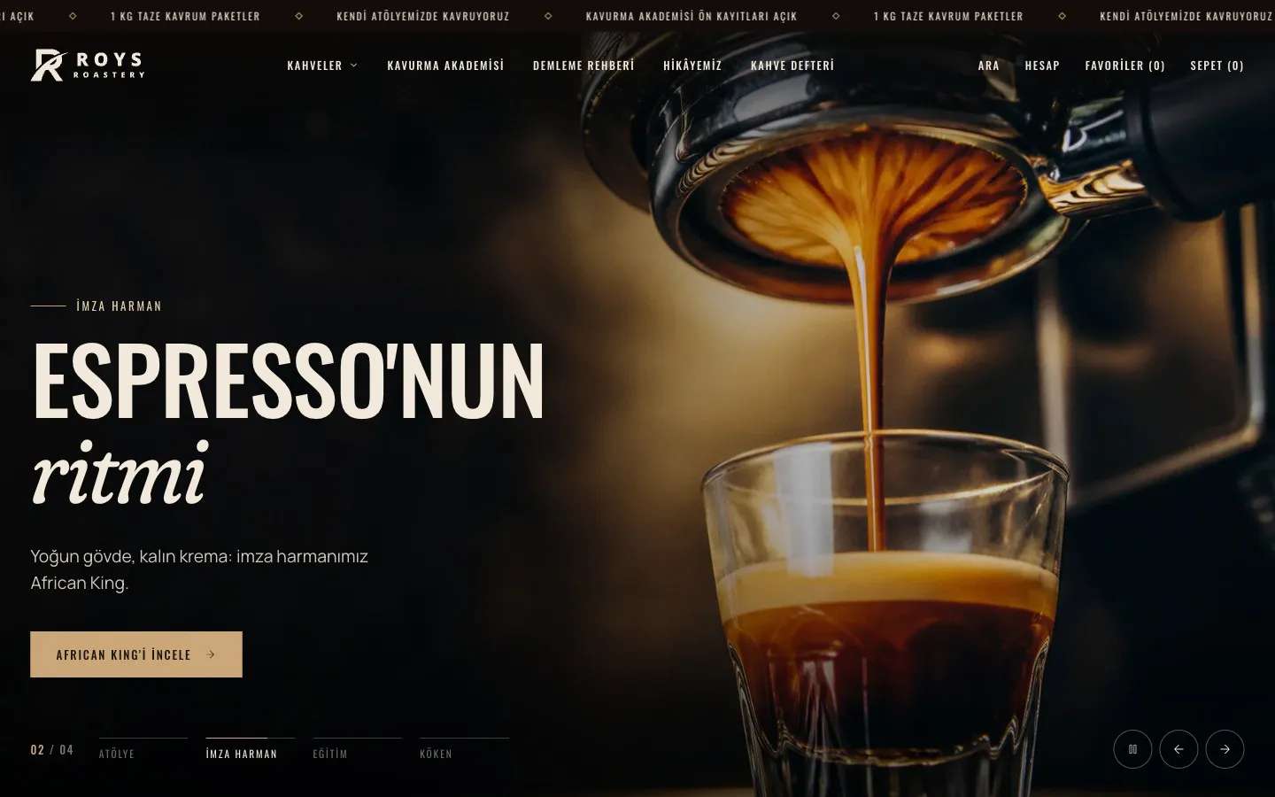 Roys Roastery ana sayfası
