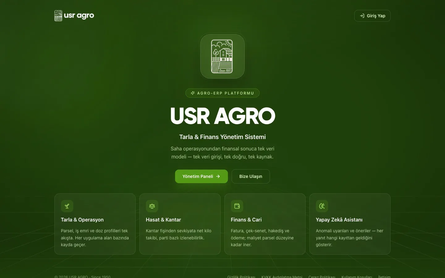 USR AGRO ERP home page