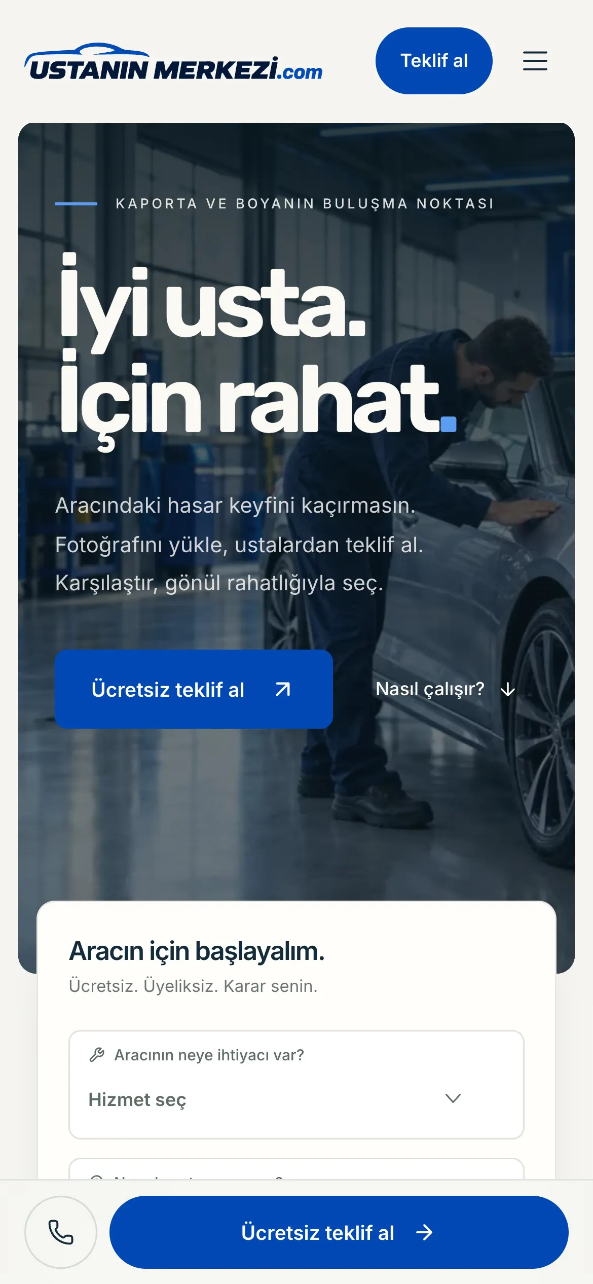 Ustanın Merkezi mobil uygulama ekranı