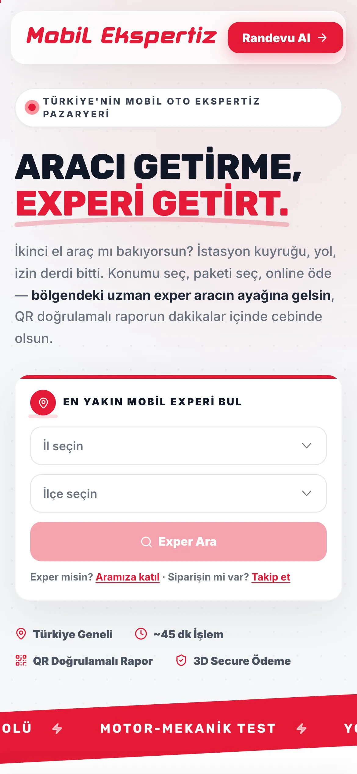 Mobil Ekspertiz mobil uygulama ekranı