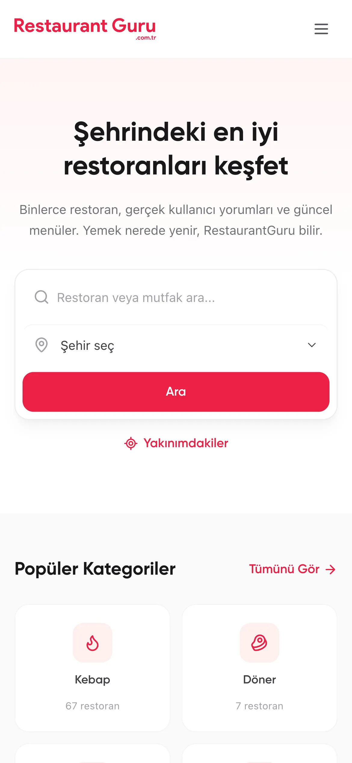 Restaurant Guru mobil uygulama ekranı