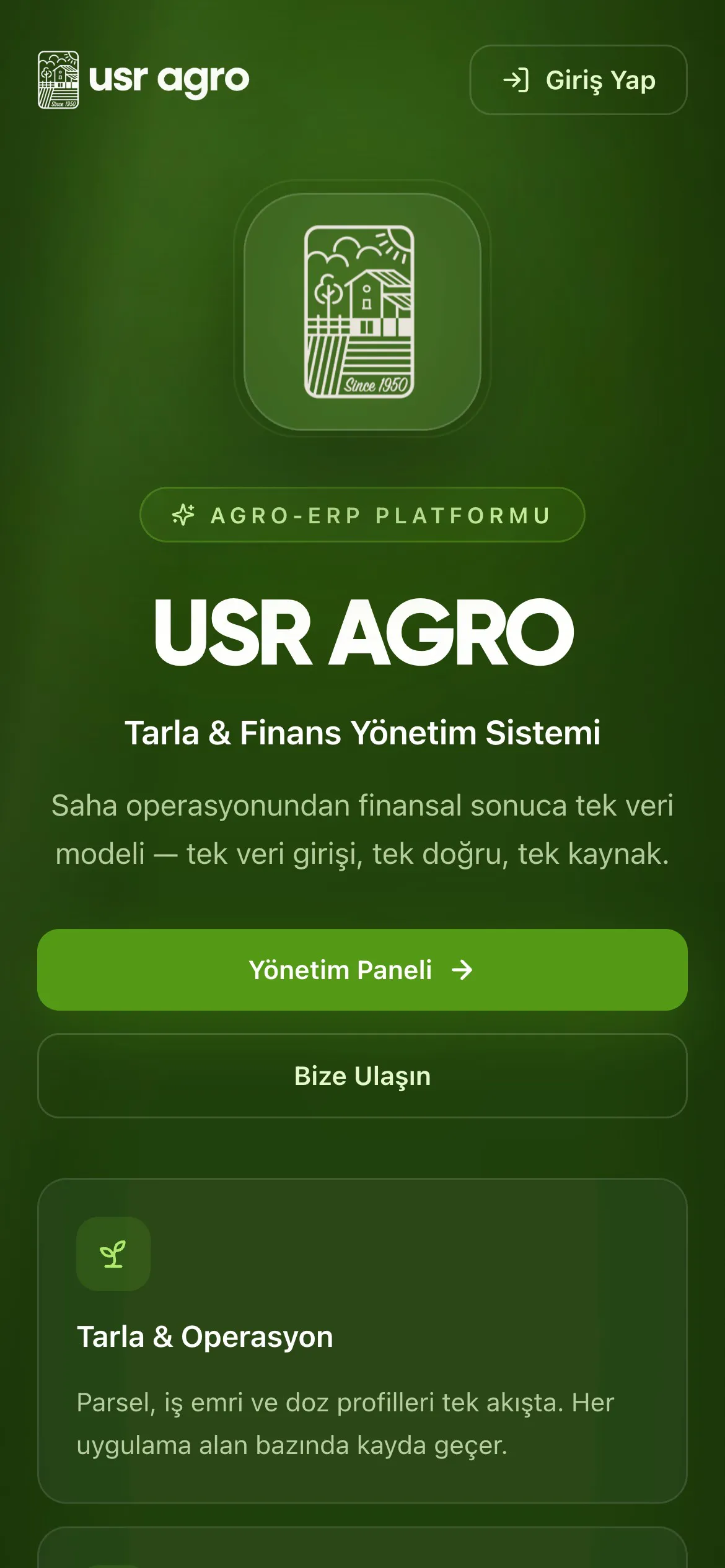 USR AGRO ERP mobile app screen